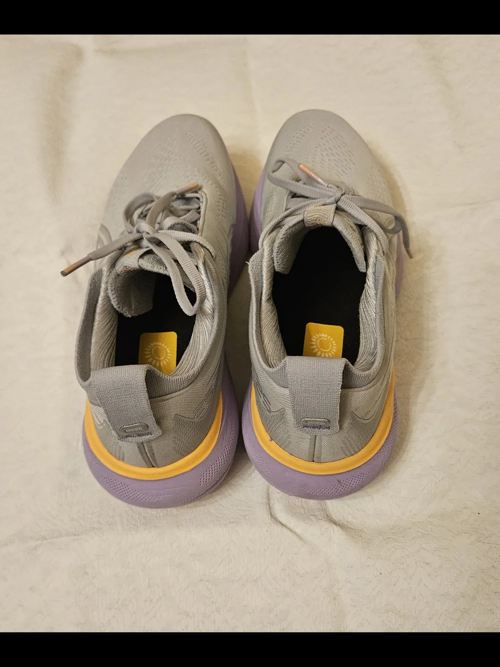 Asics Light Gray Running Shoes with Lavender Midsole and Yellow Accent - Picture 3 of 4